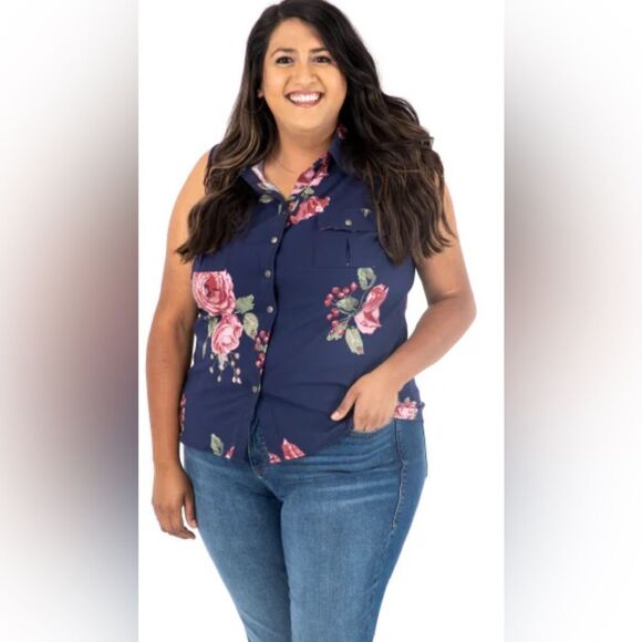 NWT LulaRoe Plus Size Roxanne Sleeveless Tank Shirt Blouse Blue/Purple Floral 3X - Picture 10 of 12